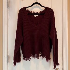 Miracle Maroon Rough Edge V-Neck Sweater, M/L